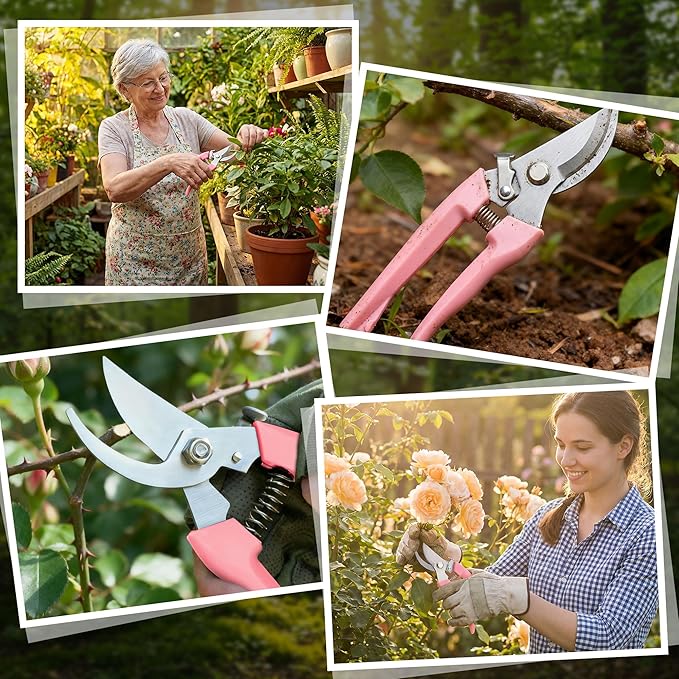 Chumia 30 Garden Flower Shears Pruning Scissors Heavy Duty Plant Scissors Trimming Garden Clippers Hand Tree Pruner for Yard Gardening Plants Hedge Flower Tree Cutting Secateurs (Pink)