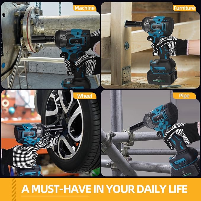 500 N.m Brushless Impact Wrench with Small Wrench, Waist Hook, 7 Sockets, 6 Scredrivers and 6 Drill Bits 3500 RPM Heavy Duty Impact Drill for Cars, RV, Truck,Home Furniture and DIY Projects