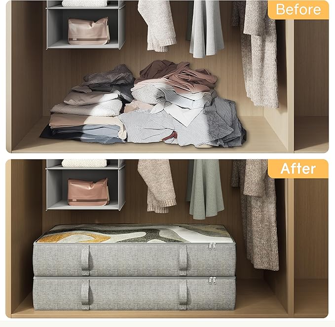 TidyCorner 2-Pack Under Bed Storage Containers, 6 Inches Tall Underbed Clothes Storage Organizer Bin with Sturdy Sidewalls/Bottom, Underbed Storage Bins 2 Storage Thin Bins