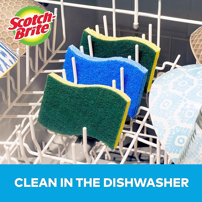 Scotch-Brite No Scratch Scrub Sponges, Blue, 4-1/2 x 2-1/2 x 7/10 in (Pack of 2)
