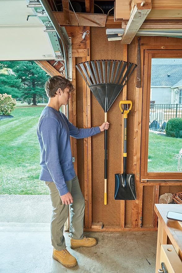 True Temper 20212010 Clog Free Leaf Rake with Hardwood/Steel Handle, 24 in. for Leaves, Grass, Clippings, Twigs, Pine Needles, Acorns, Debris, Black