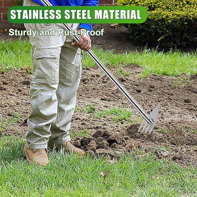 Dual Headed Hoe Garden Tool, Adjustable Long Handle Weed Puller, Stainless Steel Hoe Cultivator and Weed Rake Gardening Tool, for Gardening Planting, Weeding, Digging, Loosening Soil