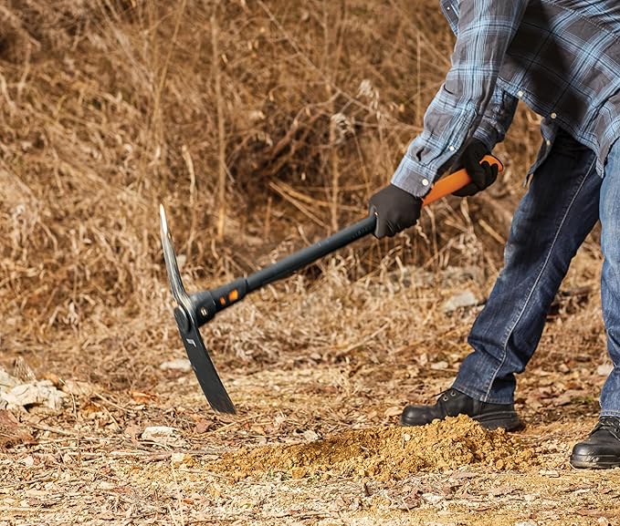 Fiskars Pro IsoCore Dual-Ended Pickaxe and Hoe – 36-Inch Shock-Absorbing Handle – Durable Forged Steel for Digging and Cultivating - Orange/Black