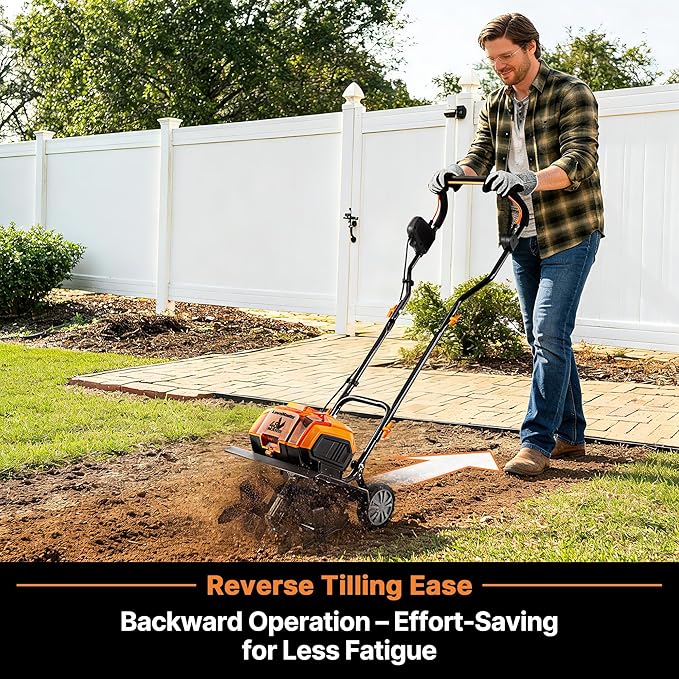 LawnMaster Brushless 48V MAX Cordless Tiller Cultivator with 2X MAX 24V 4.0ah Battery& 1x MX24V Dual Port Charger, 4X Blade, 14.5In Width & 9In Depth-CLTE4814