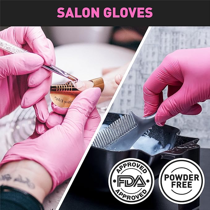OKIAAS Black/Pink Vinyl Disposable Gloves Latex Free, Food Grade, 5 mil, Cooking, Cleaning, Hair Dye, 50/100/200/1000 Count