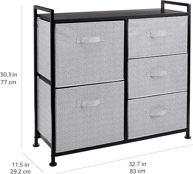Amazon Basics Closet Organizer with 5-Fabric Storage Drawers for Bedroom, Living Room, Black