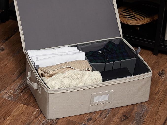 Covermates Keepsakes - Adjustable Zip-Top Storage Box - Configurable FlexGrid Compartments - Heavy Duty Polyester- Reinforced Handles - Stackable Design - Indoor Storage, Beige Heather
