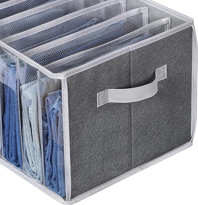 Zilink Upgraded Wardrobe Clothes Organizer with Support Board Clear Jean Organizer for Closet with 7 Grids Pants Organizer for Closet Shelf for Jean Pant Sweater Legging T-Shirt, 3 Pack