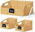 Pantry Organizers and Storage Basket for Organizing with Handles, Large Woven Storage Baskets for Shelves, Kitchen, Laundry, Waterproof Storage Bins for Fruit, Bread, Vegetable, 3Pack, Natural