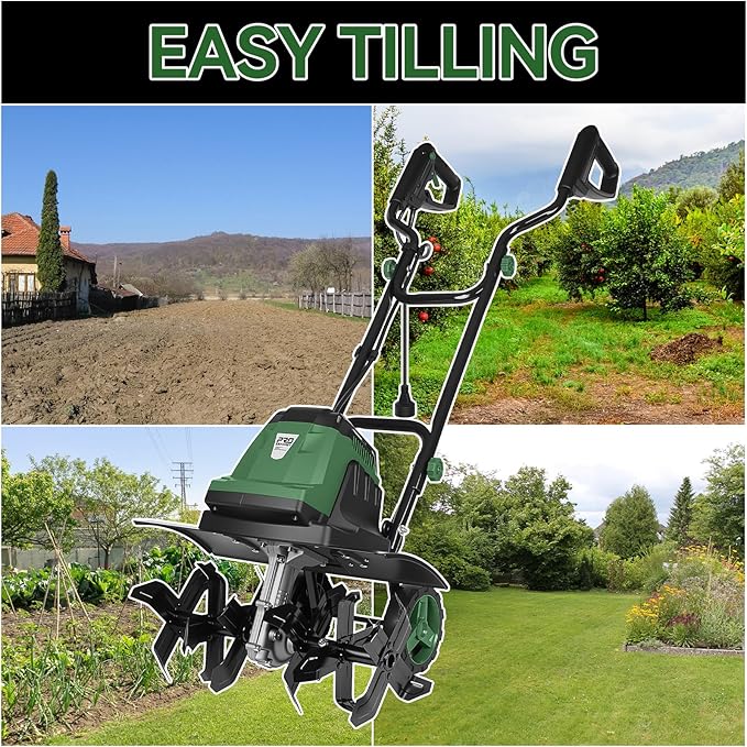 18-INCH Electric Tiller, 15 Amp Cord Cultivator with 6 Steel Tines, Foldable Handle & Adjustable Wheels for Soil Digging