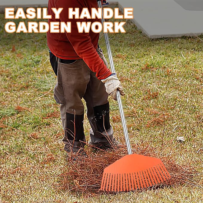 16.5-Inch Wide Adjustable Handle Leaf Rake - Plastic Rake Head, Lightweight & Compact, Used for Leaf Collection, Suitable for Small-Scale Cleanup, Ideal for Seniors and Kids