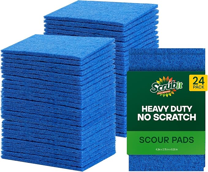 SCRUBIT Scouring Pad 24 Pack - Heavy Duty Scrub Pads for Cleaning Dishes - Non-Scratch Reusable Scrubbing - Blue