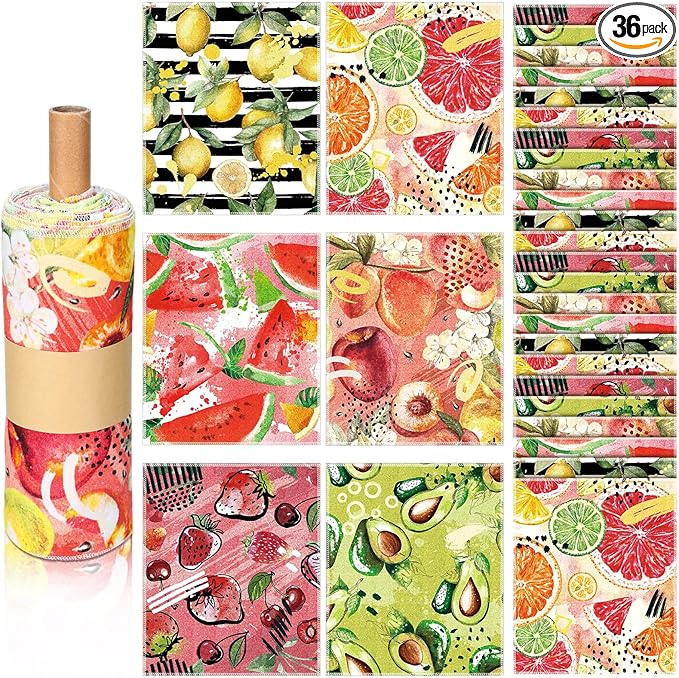 36 Pack Fruit Reusable Cleaning Cloths Washable Cotton Kitchen Towels for Home (Fresh Color)