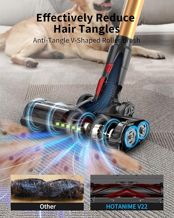 Hotanime Cordless Vacuum Cleaner, 650W 50KPa 70‑Min Powerful Stick Vacuum, Self-Standing Lightweight Cordless Vacuum for Home, Pet Hair, Hardwood Floors, Carpet & Car, LED Touch Display
