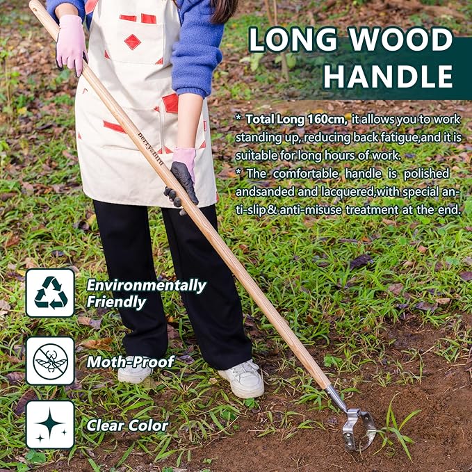 Berry&Bird 63''Garden Weeder Hoe Stainless Steel Hula Weeding Hoe, Action Stirrup Hoe for Gardening Loop Scuffle Hoe with Wooden Long Handle Hand Weeder Tool Push Pull Dutch Hoe Heavy Duty