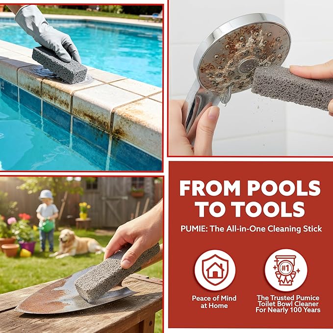 6-Pack PUMIE HDW Scouring Stick for Toilet Bowl Cleaning, Cleans Toilet Bowl Hard Water Rings, Buildups, Rust & Tough Stains, Perfect Pumice Stone for Cleaning Bathtub, Pools, Kitchens, Sinks & Grills