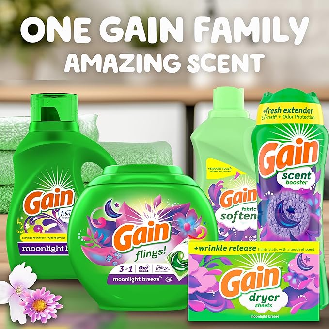 Gain Moonlight Breeze Fabric Softener, 140 FL OZ, 190 Load, Smooth Touch Laundry Conditioner Liquid