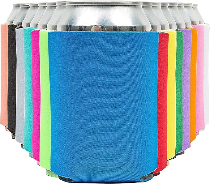 Blank Beer Can Coolers Sleeves (14-Pack) Soft Insulated Beer Can Cooler Sleeves - HTV Friendly Plain Can Sleeves for Soda, Beer & Water Bottles - Blanks for Vinyl Projects Wedding Favors & Gifts