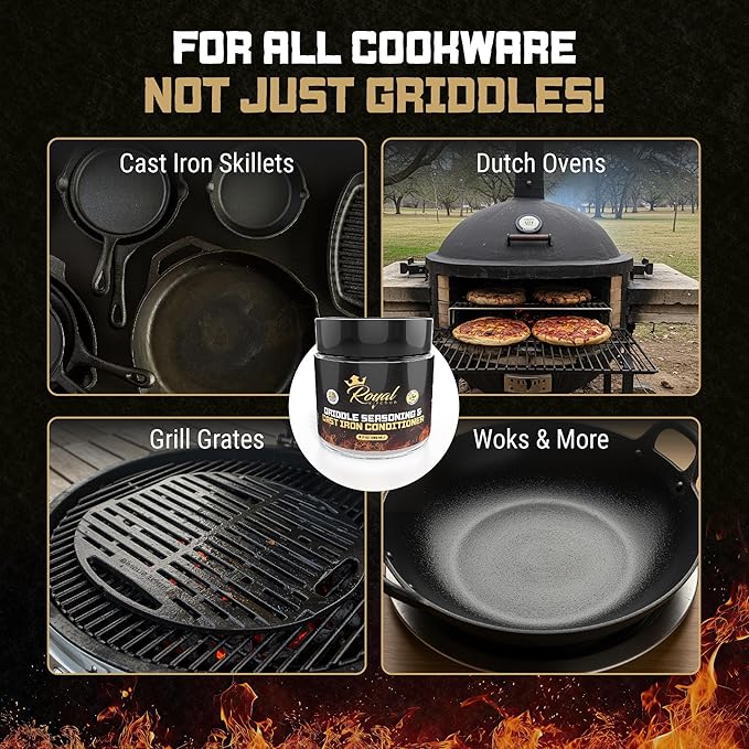 Royal Kitchen Cast Iron & Carbon Steel Seasoning Conditioner 2-IN-1 | Effective For Restoring, Protecting & Conditioning Blackstone Griddle, Cast Iron and Dutch Oven Cookware Food Safe and easy to use conditioner (6.5 Ounce (Pack of 1))