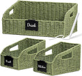 Wicker Baskets for Organizing,Pantry, Kitchen Counter with Handles, Handwoven Woven Storage Baskets for Fruit, Bread, Vegetable, Paper Storage Bins for Shelves, 3 Pack, Green