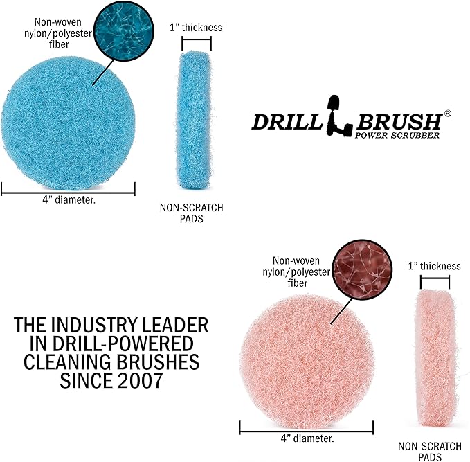 Drill Brush - Cleaning Supplies - Bathroom Accessories - Scrub Pads - Shower Cleaner - Bathtub - Bath Mat – Bathroom Sink - Scrubber - Hard Water Stain Remover - Glass Cleaner - Shower Door Cleaner