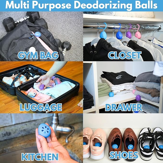 Air Jungles Shoe Deodorizer Balls 6 Ct, Fresh Linen Scent, Odor Remover Balls for Sneakers, Gym Bags, Lockers, and Drawers, Essential Oil Provides Natural Freshness