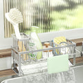 SWTYMIKI Sponge Holder for Kitchen Sink - Sink Caddy with Brush Holder and Stainless Steel Self Drain Tray, Sponge Caddy Organizer with Divider Kitchen Accessories Storage for Countertop, Silver