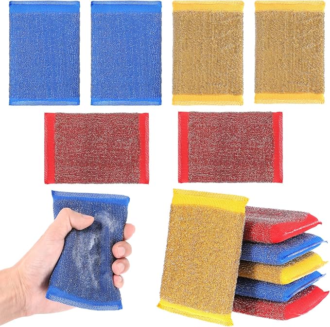 6Pcs Scrub Sponges Steel Wool Scrubber Kitchen Sponges Non Scratch Cleaning Sponge Reusable Microfiber Dish Scrubber Sponge for Cleaning Pots Pans Dishes Bathroom (3 Colors