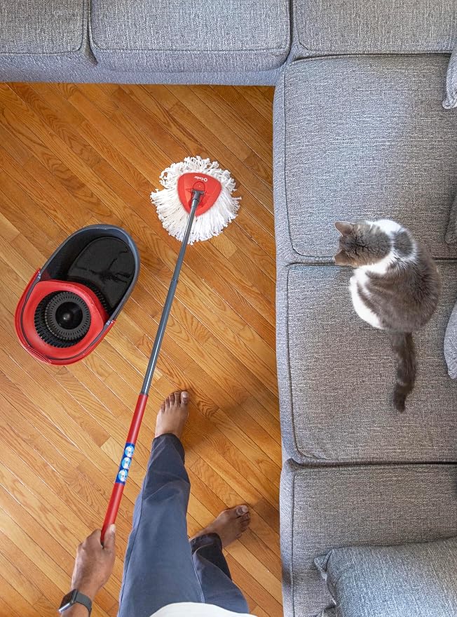 O-Cedar Easywring Microfiber Spin Mop & Bucket Floor Cleaning System with 4 Extra Refills