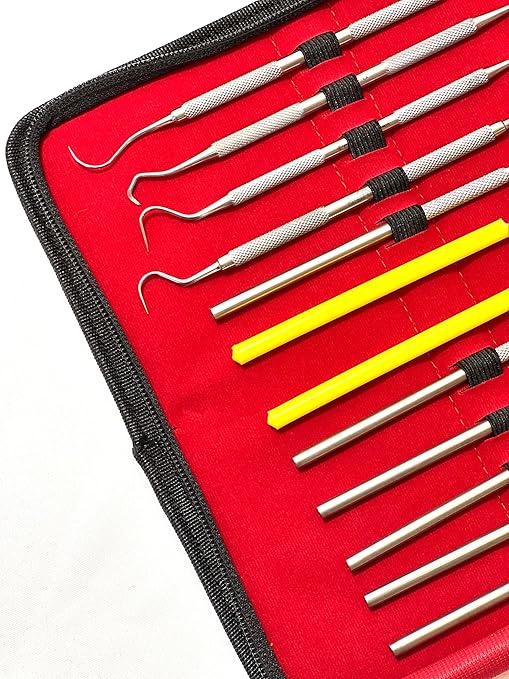 Premium Set of 12 Stainless Steel Precision Micro Probe Set Combo-Straight, Single, Short Double, Long Double, Triple and Hook Tips -Pick Tool Set 5.5"(14CM) (Set of 5 Each)
