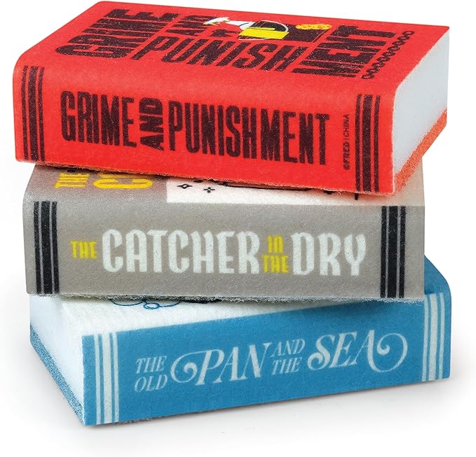 Genuine Fred Neat and Novel Chapter 2, Book Kitchen Sponges, Set of 3 Multi-Layer Sponges with Classic Book Cover Designs, Funny and Functional Gift for Book Lovers