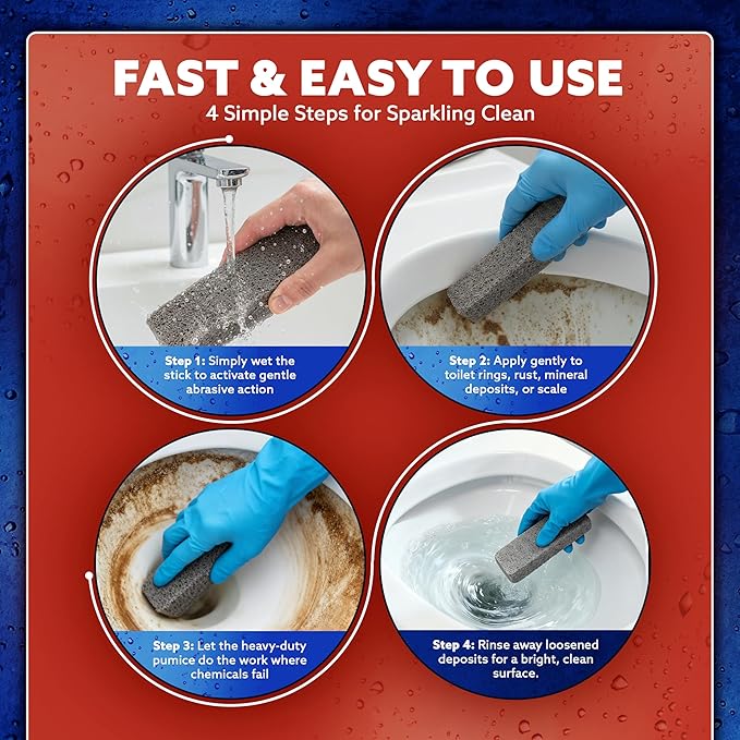 PUMIE Pumice Scouring Stick for Cleaning Toilet Rings Stain & Hard Water Rings, Extra Strong Heavy Duty Pumice Stone for Toilet Cleaning, Rust, Grills, Tough Bathroom, Ovens, Pools & Tubs - Pack of 1