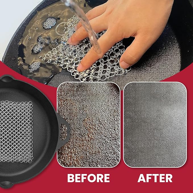 Zylark Cast Iron Scrubber Chain - Cast Iron Cleaner Scrubber - Chain Mail Scrubber Cast Iron - Chainmail Scrubber - Skillet Cleaner - Pan Scrubber for Cookware