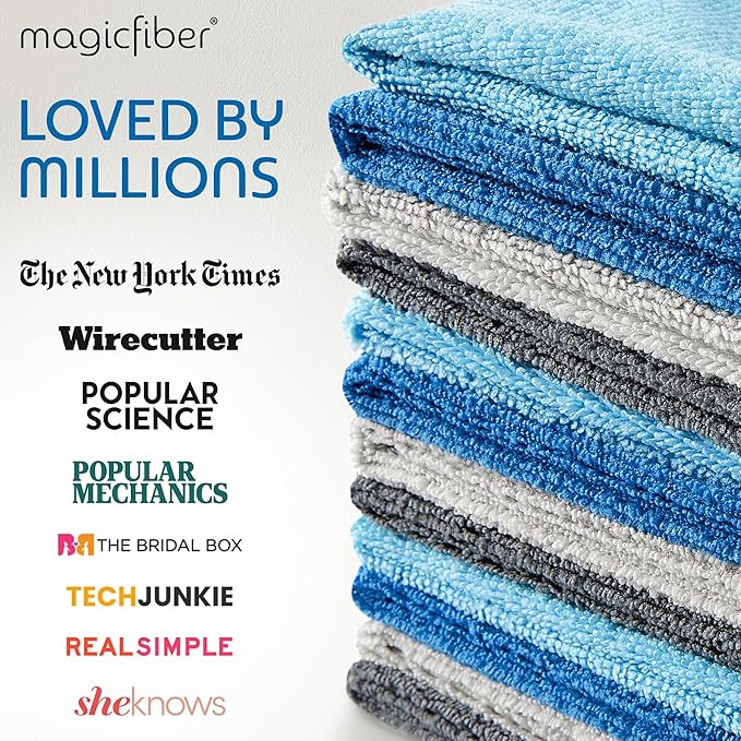 MagicFiber Microfiber Cleaning Cloth - Higher Quality, Larger Size - Micro Fiber Cloth for Cleaning Rags, Dust Cloths, Kitchen Dish Towels (12 Pack, 13”x11”)