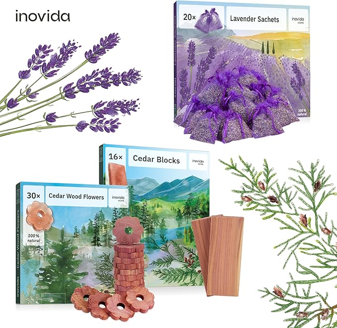 Inovida 30 American Cedar Wood Rings – Stop Clothes Damage - Wardrobe Freshener – Premium American Cedarwood Flowers for Fresh Scent in Drawers and Closets - Cedar Clothes Hangers