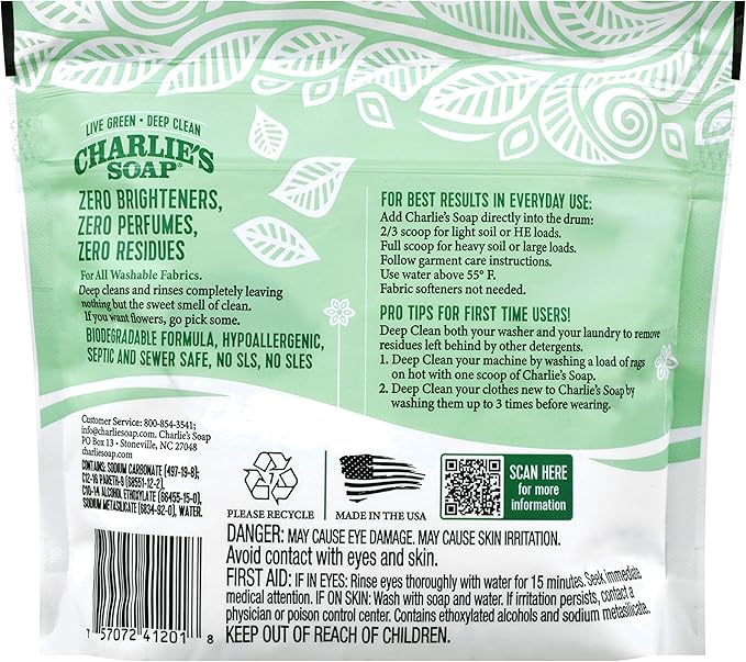 Charlie’s Soap Laundry Powder (50 Loads, 6 Pack) Hypoallergenic Deep Cleaning Washing Powder Detergent – Eco-Friendly, Safe, and Effective