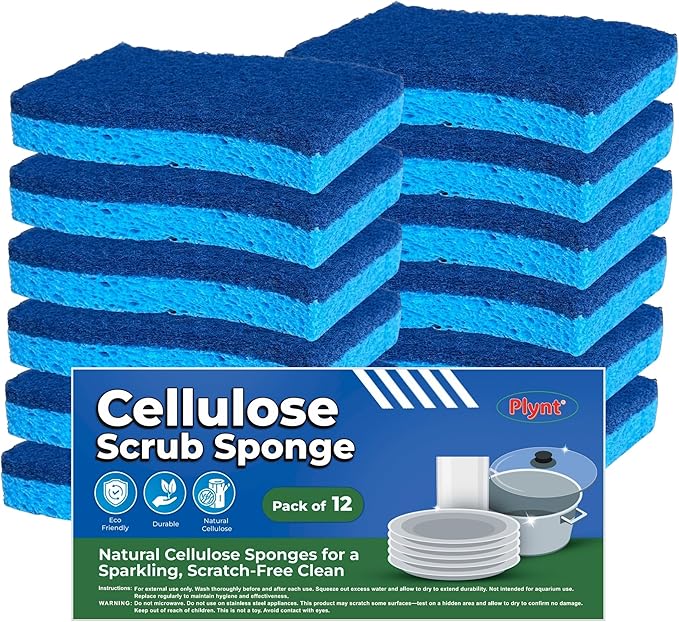 Zero Scratch Scrub Sponge, Pack of 12 Sponges for Dishes, Kitchen & Bathroom, Zero Scratch, Multi-Surface Safe, Cleans Fast, Tackles Tough Messes, Safe for Nonstick Pots & Pans