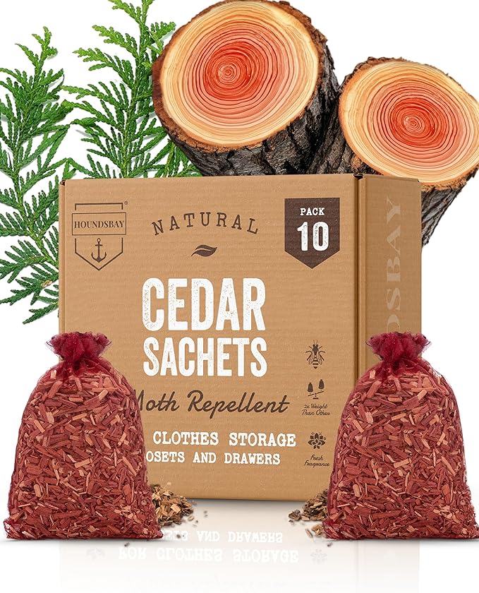 Cedar Sachet Bags, Fully Stuffed Scented Sachets with Hanger Hooks, Perfect for Closets, Drawers, Cars, Gym Bags, or Anyplace that Needs to Smell Better - Cedar Blocks for Clothes Storage