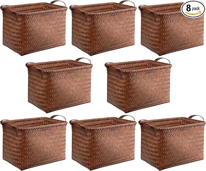 BROWNLILY Handwoven Clothes Basket Laundry Hampers Large Wicker Storage Baskets for Shelves Blankets Closet Storage Bins Car Bedroom Bathroom Organizers and Storage Bath (8, Brown)