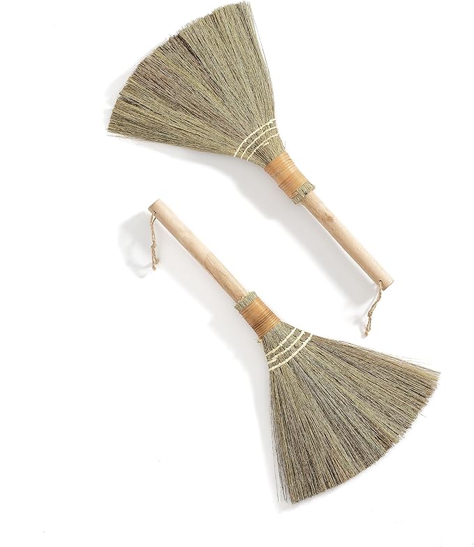 Set of 2 Vietnamese Soft Bristle Brooms, Asian Straw Broom for Kid, Decorative Broom 16.54 inch