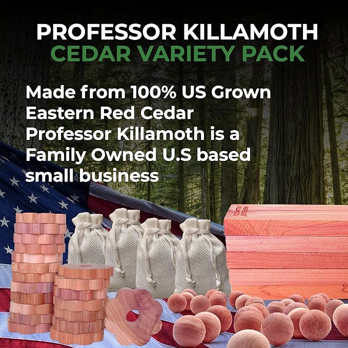 Professor Killamoth 61 Pack Cedar Blocks, Sachets, Rings, Balls - Stop Clothes Damage - The Ultimate Cedar Collection to Protect Your Clothes