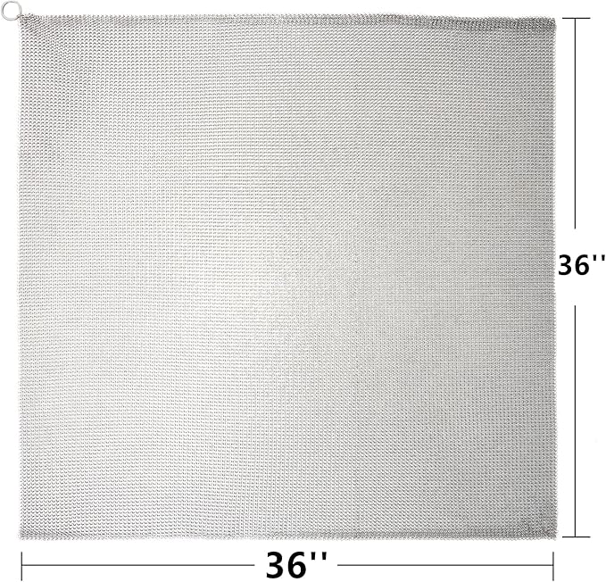 Cast Iron Cleaner & Chainmail Skillet Scrubber - 36''x36'' 3.8mm Small Ring, 316L Stainless Steel Interlocking Mesh Sheet, Flexible Chainmail Panel, Fine Linked Ring Fabric, Woven Ring Net