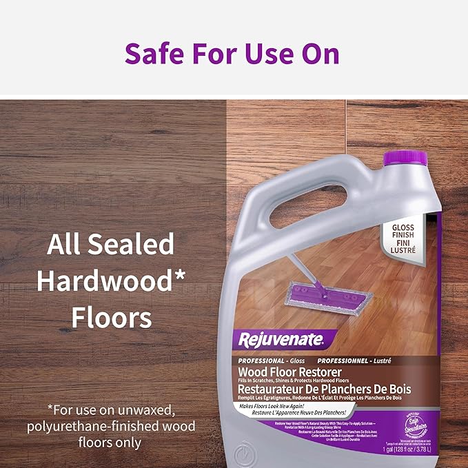 Rejuvenate Professional Wood Floor Restorer Fills Scratches, Shines And Protects Wood Flooring For A High Gloss Shine, 1 Gallon, 2 Pack