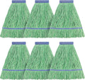 Matthew Cleaning Heavy Duty Mop Head Commercial Replacement for General and Floor Cleaning , Wet Industrial Blue Cotton Looped End String Head Refill (Pack of 6) Green
