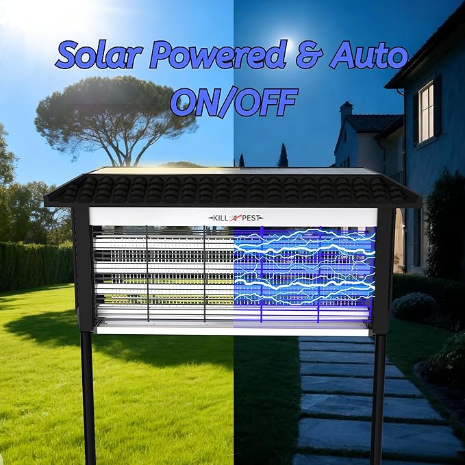 Solar Bug Zapper Outdoor Mosquitos Zapper Solar Powered Bug Zapper Outdoor Camping Fly Control for 4000 sq.ft Waterproof Fly Killer Solar Mosquito Zapper for Garden Lawn and Back Yard