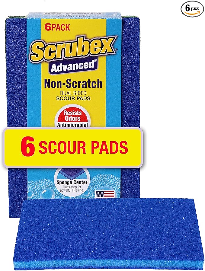 Non-Scratch Odor Resistant Scour Pads, Multi-Purpose Scouring for Kitchen and Household, Safe for Non-Stick Cookware (6 scouring Pads)