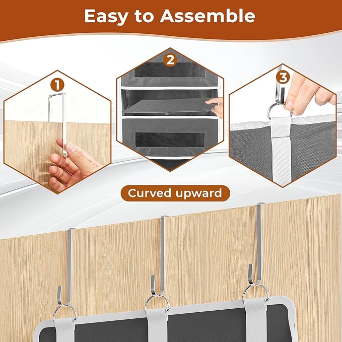 5 Tier Over The Door Organizer - Large Capacity Behind Door Hanging Shelves with 10 Mesh Pockets and Clear Windows, Closet Organizers and Storage for Bathroom, Bedroom, Nursery, 2 Pack Grey