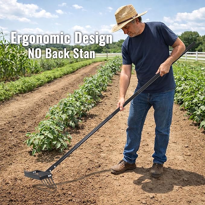 Gardzen 70" Garden Hoe for Weeding, Long Handle Hula Tool with Serrated Blade, Heavy Duty 2-in-1 Stirrup Scuffle Weeder, Cultivator Rake for Loosening Soil & Planting