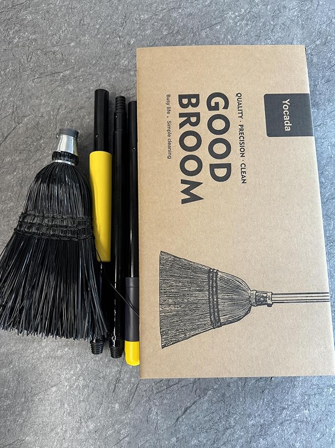 Yocada Broom Commercial Indoor Outdoor Broom 55.5 inch Tall for Courtyard Garage Lobby Mall Market Floor Home Office Leaves Stone Dust Rubbishb Black
