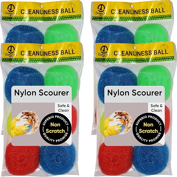 Nylon Scouring Pads-Dish Scrubbers, for Dishes, Pots, and Stoves, Durable Mesh Scourers, for Tough Cleaning. Nylon Dish Scrubbers, Assorted Colors (Superio) (24 Pack)